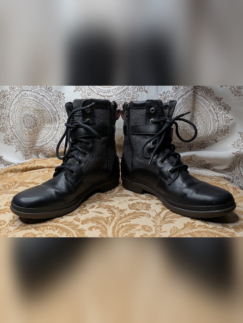 UGG Kesey Waterproof Winter Ankle Boots Womens Size 8 EUR 39 Black Leather Zip